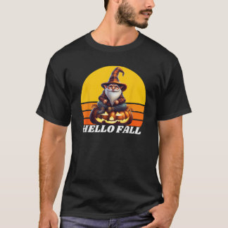 Hello Fall Pumpkin Plaid Truck Gnomes For Hallowee T-Shirt
