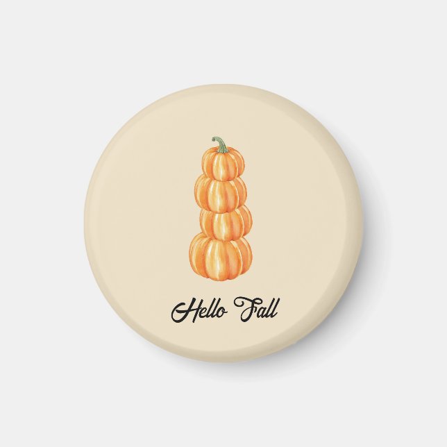 Hello Fall Pumpkin Stack Autumn Beige Magnet (Front)