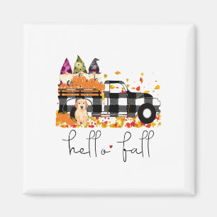Hello Fall Pumpkin Truck Gnomes Dog Graphic Women  Magnet