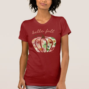 Hello Fall Pumpkin Watercolor Floral Girly Autumn T-Shirt