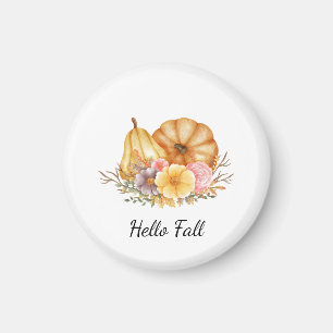 Hello Fall Pumpkins and Flowers – Cozy Autumn Magnet