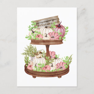 Hello Fall Pumpkins and Leaves Autumn Harvest  Postcard