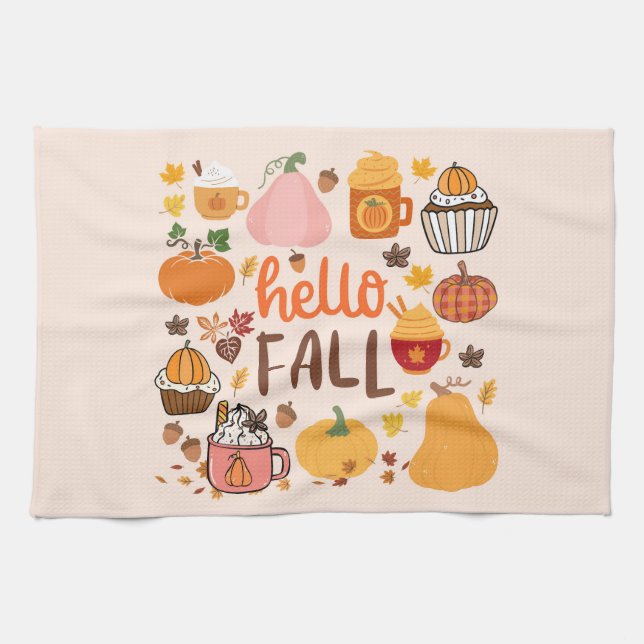   Hello Fall Pumpkins Kitchen Towel (Horizontal)