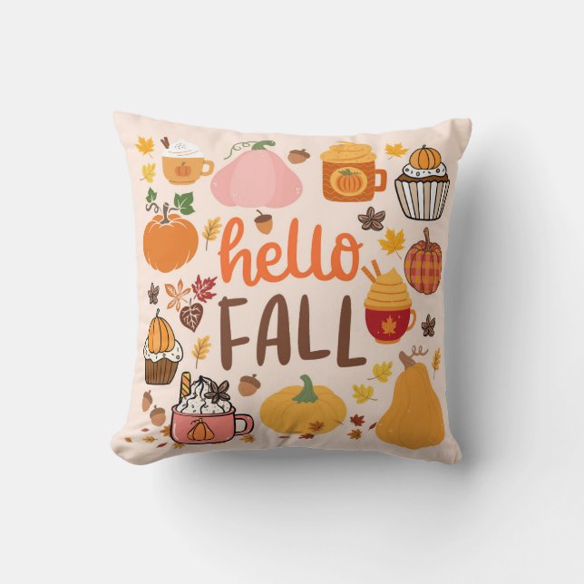 Hello Fall Pumpkins Throw Pillow (Front)
