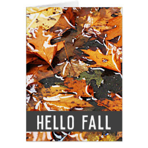 Hello Fall Rainy Leaves Greeting Card