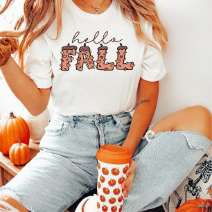 Hello Fall Retro Groovy Acorn Letters T-Shirt
