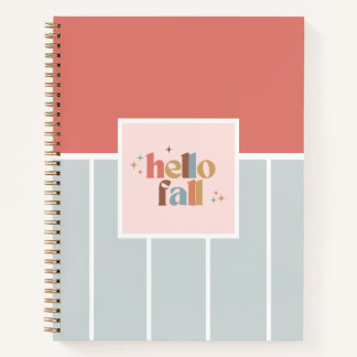 Hello Fall Retro Typography Striped Notebook