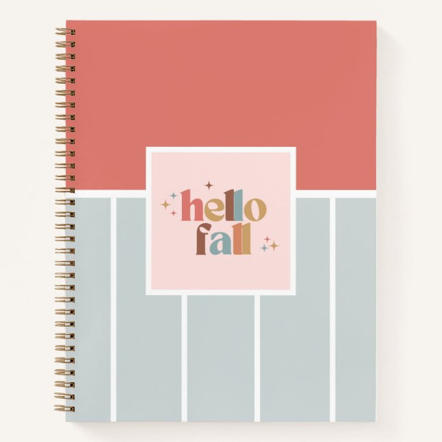 Hello Fall Retro Typography Striped Notebook (Front)