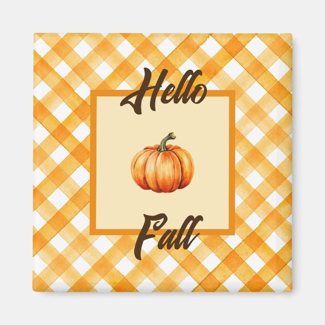Hello Fall Rustic Orange Pumpkin Decor Magnet (Front)