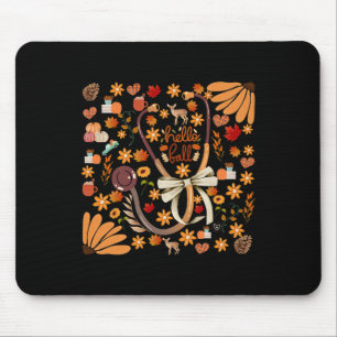 Hello Fall Stethoscope Nurse Boho Floral Health Ca Mouse Pad