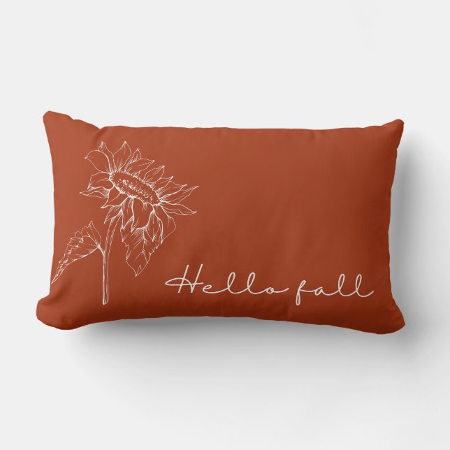 Hello Fall Sunflower Rust Orange Autumn Lumbar Pillow (Front)