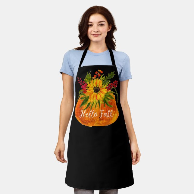 Hello Fall Sunflowers Pumpkin Autumn Rustic Apron (Worn)