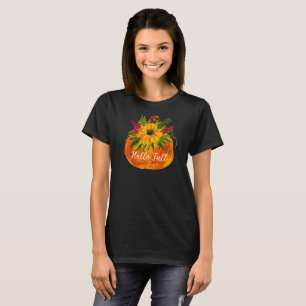 Hello Fall Sunflowers Pumpkin Autumn Rustic T-Shirt