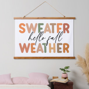 Hello Fall   Sweater Weather Hanging Tapestry