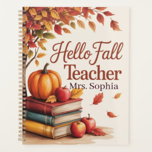Hello Fall Teacher Watercolor Autumn Personalized Planner