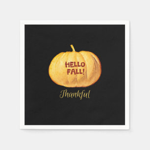 Hello FALL Thankful Gratitude Autumn Pumpkin Napkin