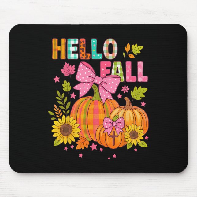 Hello Fall Thanksgiving Coquette Boho Floral Fall  Mouse Pad (Front)