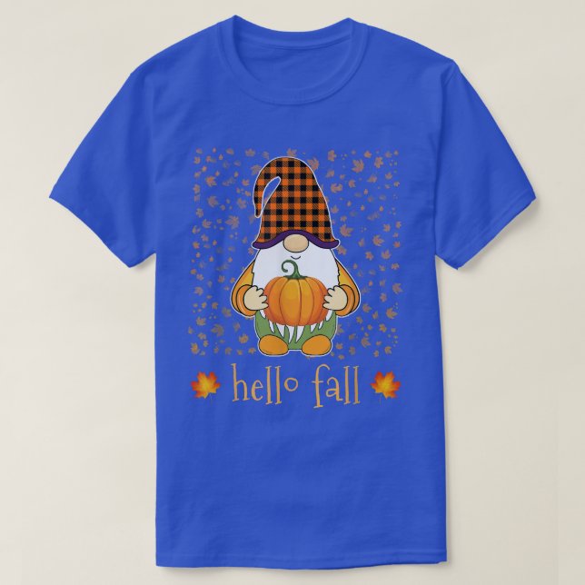 Hello Fall Tree Funny Cute Gnome Holding Pumpkin A T-Shirt (Design Front)