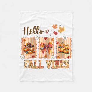 Hello Fall Vibes Coquette Bow Pumpkin Spice Thanks Fleece Blanket