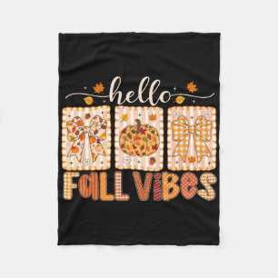 Hello Fall Vibes Coquette Bow Thanksgiving Autumn Fleece Blanket