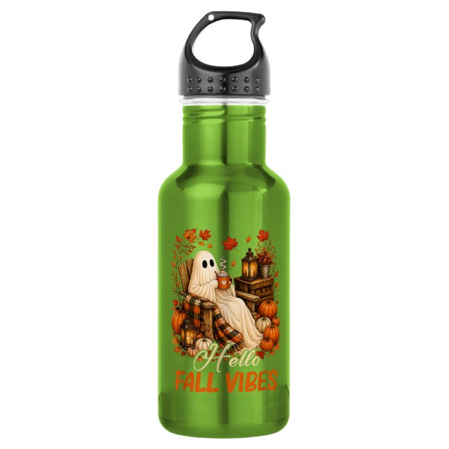 Hello Fall Vibes Ghost Cute Autumn Pumpkin 532 Ml Water Bottle (Front)