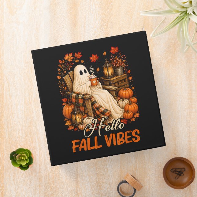 Hello Fall Vibes Ghost Cute Autumn Pumpkin Binder (In Situ)