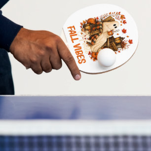 Hello Fall Vibes Ghost Cute Autumn Pumpkin Ping Pong Paddle