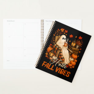 Hello Fall Vibes Ghost Cute Autumn Pumpkin Planner