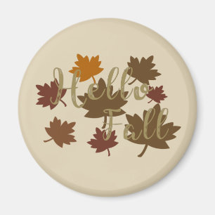 Hello Fall watercolor Autumn leaves Magnet