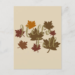 Hello Fall watercolor Autumn leaves october Postcard