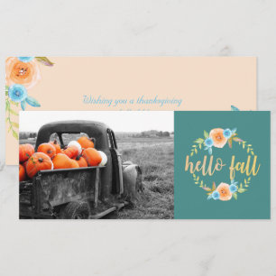 Hello Fall Watercolor Photo Greeting Card