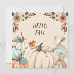 Hello Fall Watercolor Pumpkins and Flowers  Card