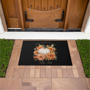 Hello Fall watercolor wildflowers autumn leaves Doormat