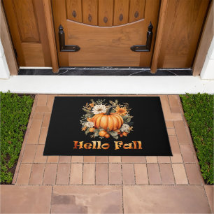 Hello Fall watercolor wildflowers autumn leaves Doormat