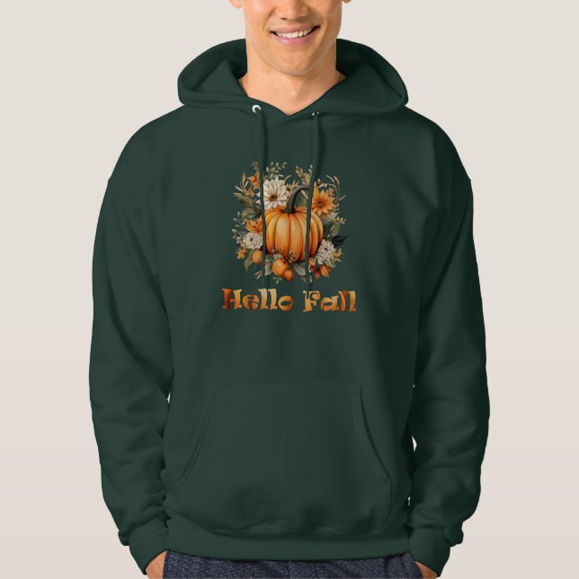 Hello Fall watercolor wildflowers autumn leaves Hoodie (Front)