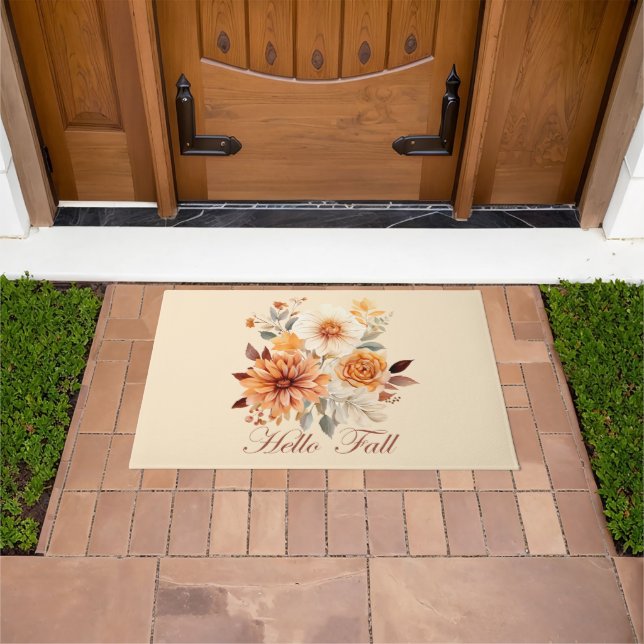 Hello fall Watercolor wildflowers leaves autumn Doormat (Outdoor)