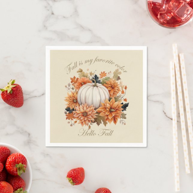 Hello fall Watercolor wildflowers leaves autumn Napkin (Insitu)