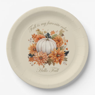 Hello fall watercolor wildflowers leaves autumn paper plate