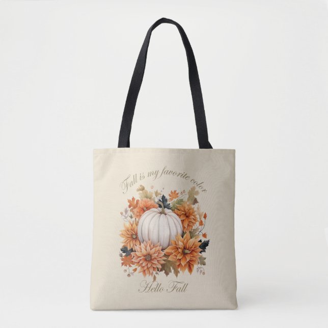Hello fall watercolor wildflowers leaves autumn tote bag (Front)