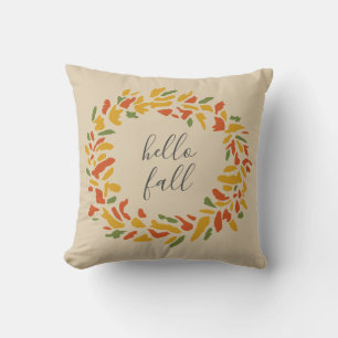 Hello Fall Welcome Wreath Throw Pillow