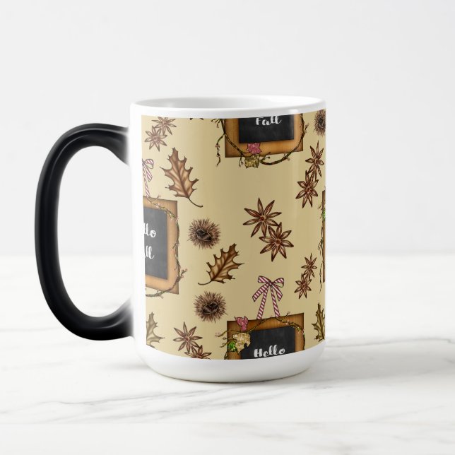 Hello Fall with Autumn Leaves Magic Mug (Left)