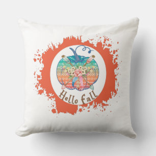 Hello Fall with Colourful Pumpkins Throw Pillow