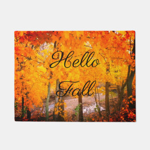 Hello Fall with fall scene door mat