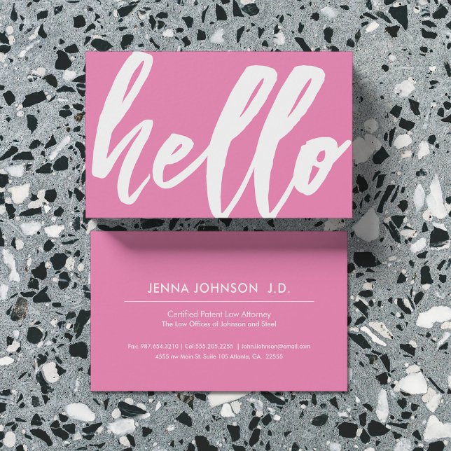 Hello | Fancy Script Bubblegum Pink Business Card (Creator Uploaded)