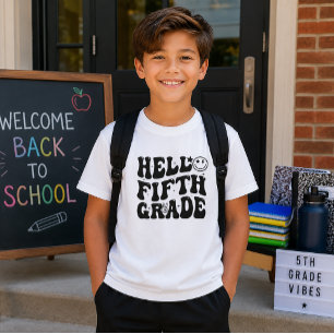 Hello Fifth Grade Black Retro Back To School T-Shirt