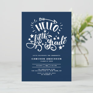 Hello Fifth Grade Blue Fourth Grade Graduation Invitation