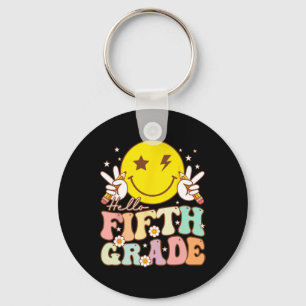 Hello Fifth Grade Hippie Smile Face 5th Grade Byck Keychain