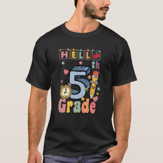Hello Fifth Grade Rainbow 5Th Grade Teacher Back T T-Shirt