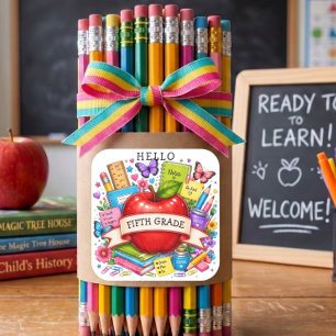 Hello Fifth Grade Retro Apple Square Sticker