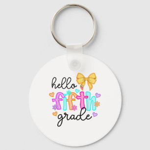Hello Fifth Grade Teacher Coquette Pencil Bow Back Keychain